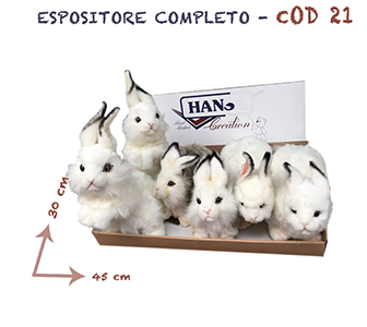 Espositore assortito tema fattoria composto da 6 articoli - 3313 coniglio bianco - 6305 coniglio nevi - 3990 coniglio grigio