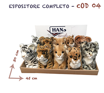 Espositore assortito tema felini composto da 10 articoli - 2420 tigre nevi - 2421 leopardo - 2454 leopardo nevi - 2452 leoncino - 2453 tigre - 2455 giaguaro